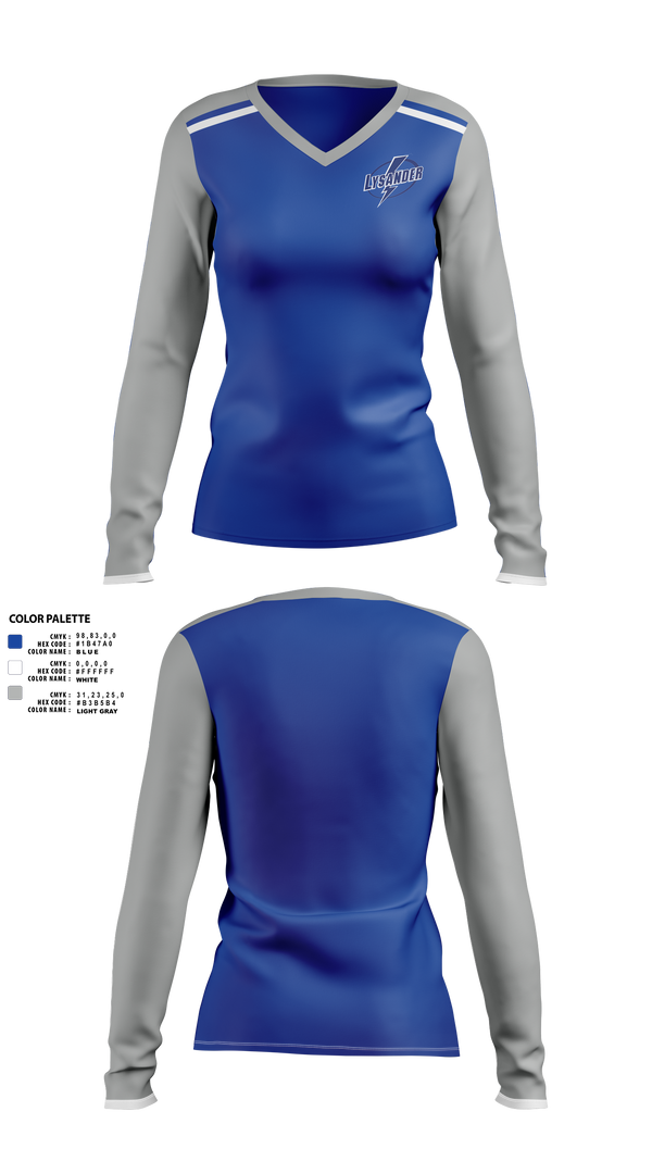 Womens Long Sleeve Vneck Shirt, Lysander Lightning, Ice Hockey, Teamtime, Team time, sublimation, custom sports apparel, team uniforms, spirit wear, spiritwear, sports uniforms, custom shirts, team store, custom team store, fundraiser sports, apparel fundraiser