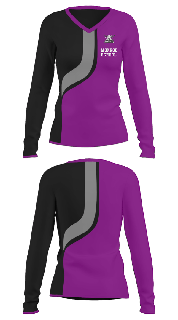 Women's Long Sleeve Vneck Shirt, Monroe School, Spirit Store, Teamtime, Team time, sublimation, custom sports apparel, team uniforms, spirit wear, spiritwear, sports uniforms, custom shirts, team store, custom team store, fundraiser sports, apparel fundraiser