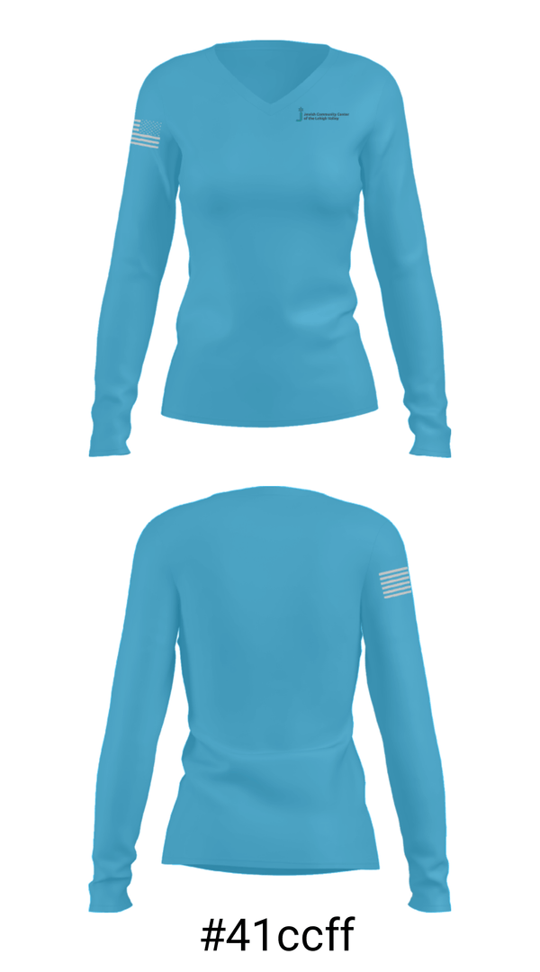 Women's Long Sleeve Vneck Shirt, Jewish Community Center of the Lehigh Valley, Spirit Store, Teamtime, Team time, sublimation, custom sports apparel, team uniforms, spirit wear, spiritwear, sports uniforms, custom shirts, team store, custom team store, fundraiser sports, apparel fundraiser