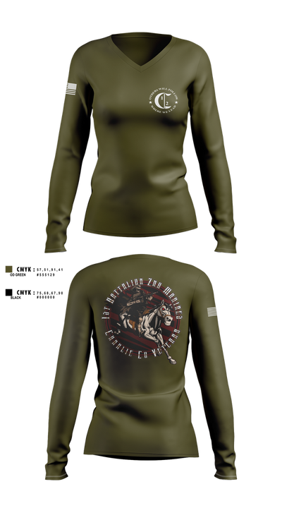 1st Battalion 2nd Marines Charlie Co Veteran 59013691 Women's Long Sleeve V-neck Shirt - 3