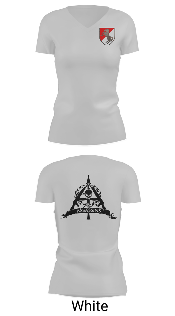 Womens Short Sleeve Vneck Shirt, 1/11 ACR Assassin Troop, Army, Teamtime, Team time, sublimation, custom sports apparel, team uniforms, spirit wear, spiritwear, sports uniforms, custom shirts, team store, custom team store, fundraiser sports, apparel fundraiser
