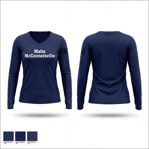 Womens Long Sleeve Vneck Shirt, Malta-McConnelsville, Fire Department, Teamtime, Team time, sublimation, custom sports apparel, team uniforms, spirit wear, spiritwear, sports uniforms, custom shirts, team store, custom team store, fundraiser sports, apparel fundraiser