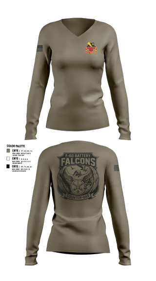Womens Long Sleeve Vneck Shirt, F-60th ADA, Army, Teamtime, Team time, sublimation, custom sports apparel, team uniforms, spirit wear, spiritwear, sports uniforms, custom shirts, team store, custom team store, fundraiser sports, apparel fundraiser