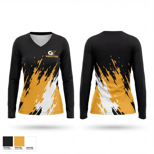 Womens Long Sleeve Vneck Shirt, Groton Tigers, Wrestling, Teamtime, Team time, sublimation, custom sports apparel, team uniforms, spirit wear, spiritwear, sports uniforms, custom shirts, team store, custom team store, fundraiser sports, apparel fundraiser