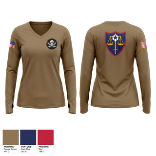 Womens Long Sleeve Vneck Shirt, U.S. Army Trial Defense Services, Army, Teamtime, Team time, sublimation, custom sports apparel, team uniforms, spirit wear, spiritwear, sports uniforms, custom shirts, team store, custom team store, fundraiser sports, apparel fundraiser