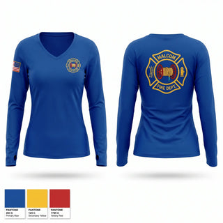 Womens Long Sleeve Vneck Shirt, Malcom Fire, Fire Department, Teamtime, Team time, sublimation, custom sports apparel, team uniforms, spirit wear, spiritwear, sports uniforms, custom shirts, team store, custom team store, fundraiser sports, apparel fundraiser