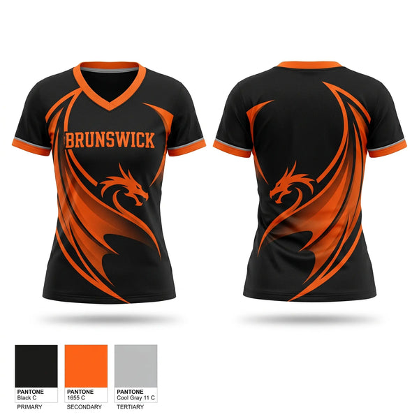 Womens Short Sleeve Vneck Shirt, Brunswick Dragons, Women's Basketball, Teamtime, Team time, sublimation, custom sports apparel, team uniforms, spirit wear, spiritwear, sports uniforms, custom shirts, team store, custom team store, fundraiser sports, apparel fundraiser