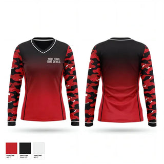 Womens Long Sleeve Vneck Shirt, West Texas Dirt Devils, Baseball, Teamtime, Team time, sublimation, custom sports apparel, team uniforms, spirit wear, spiritwear, sports uniforms, custom shirts, team store, custom team store, fundraiser sports, apparel fundraiser