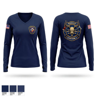 Womens Long Sleeve Vneck Shirt, Kerrville Fire Dept, Fire Department, Teamtime, Team time, sublimation, custom sports apparel, team uniforms, spirit wear, spiritwear, sports uniforms, custom shirts, team store, custom team store, fundraiser sports, apparel fundraiser