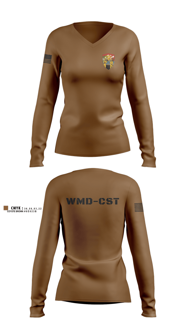 Womens Long Sleeve Vneck Shirt, 24th WMD-CST, Army, Teamtime, Team time, sublimation, custom sports apparel, team uniforms, spirit wear, spiritwear, sports uniforms, custom shirts, team store, custom team store, fundraiser sports, apparel fundraiser
