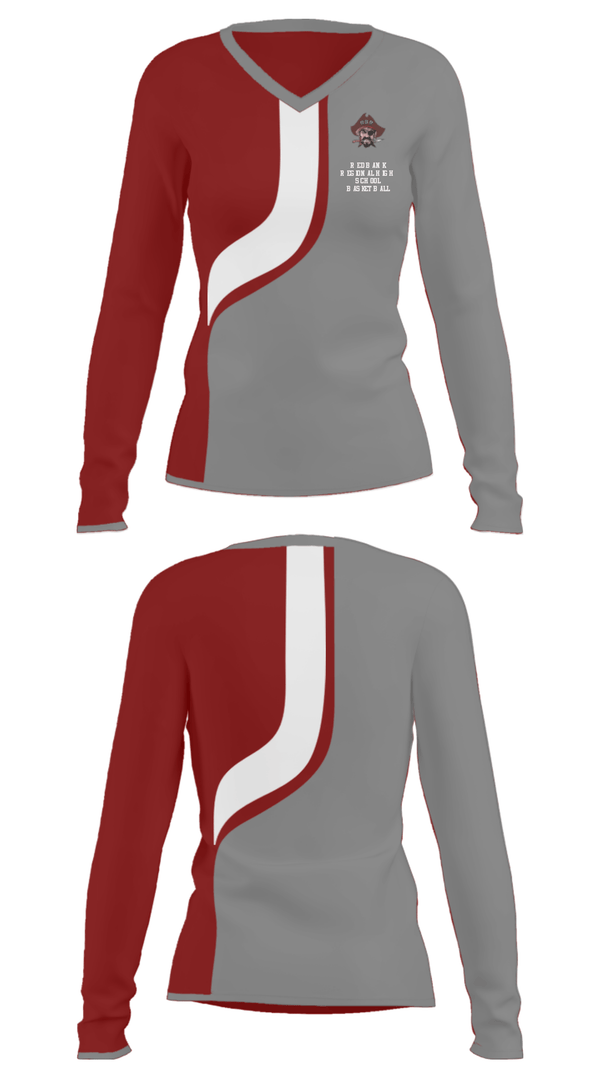 Women's Long Sleeve Vneck Shirt, Red Bank Regional High School Basketball, Women's Basketball, Teamtime, Team time, sublimation, custom sports apparel, team uniforms, spirit wear, spiritwear, sports uniforms, custom shirts, team store, custom team store, fundraiser sports, apparel fundraiser