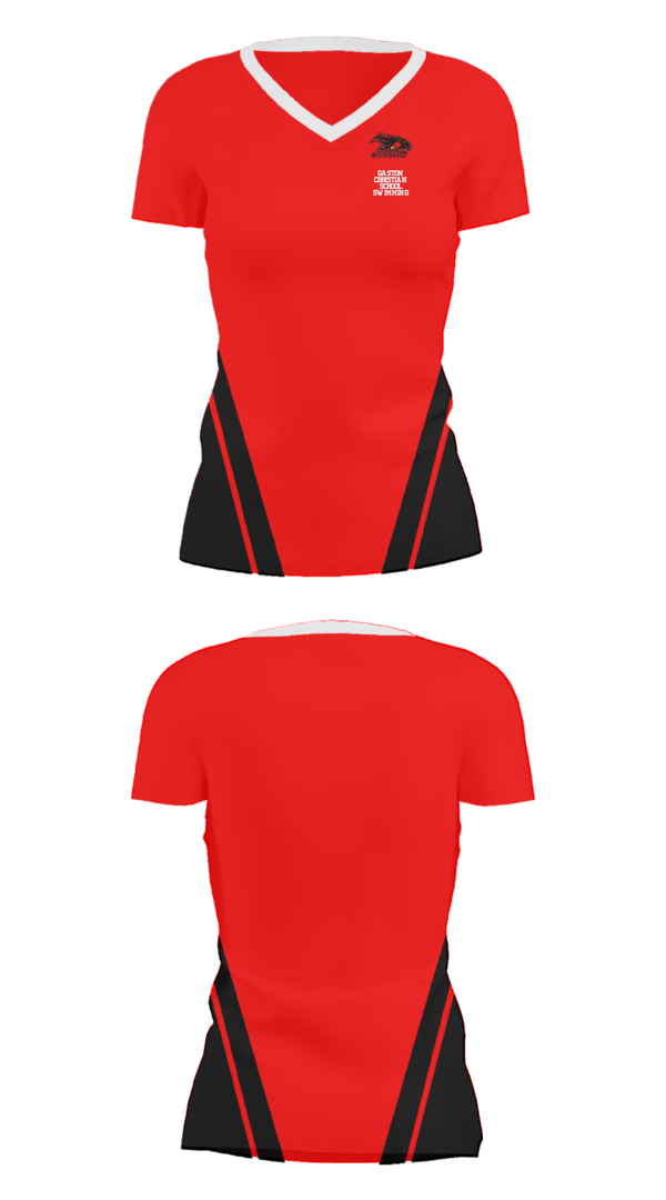 Women's Short Sleeve Vneck Shirt, Gaston Christian School Swimming, Swimming, Teamtime, Team time, sublimation, custom sports apparel, team uniforms, spirit wear, spiritwear, sports uniforms, custom shirts, team store, custom team store, fundraiser sports, apparel fundraiser