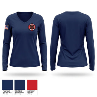 Womens Long Sleeve Vneck Shirt, Mount Pleasant Volunteer Fire, Fire Department, Teamtime, Team time, sublimation, custom sports apparel, team uniforms, spirit wear, spiritwear, sports uniforms, custom shirts, team store, custom team store, fundraiser sports, apparel fundraiser