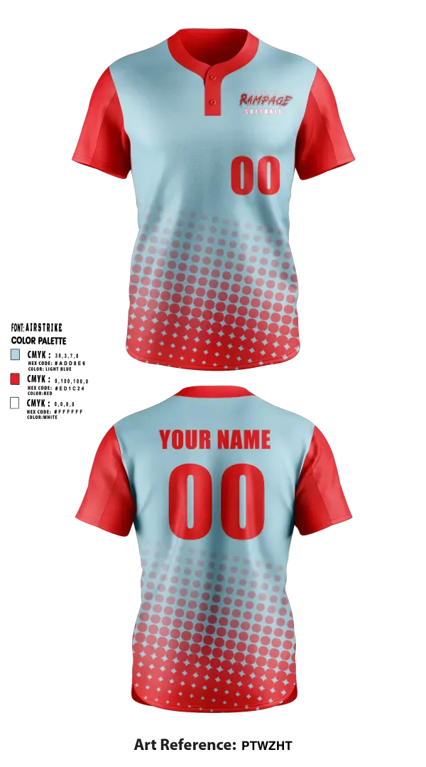 Two Button Softball Jersey, Porterville Rampage 10u, Softball, Teamtime, Team time, sublimation, custom sports apparel, team uniforms, spirit wear, spiritwear, sports uniforms, custom shirts, team store, custom team store, fundraiser sports, apparel fundraiser