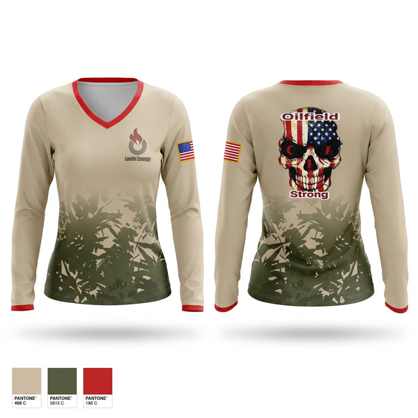 Womens Long Sleeve Vneck Shirt, Lewis Energy Group, , Teamtime, Team time, sublimation, custom sports apparel, team uniforms, spirit wear, spiritwear, sports uniforms, custom shirts, team store, custom team store, fundraiser sports, apparel fundraiser