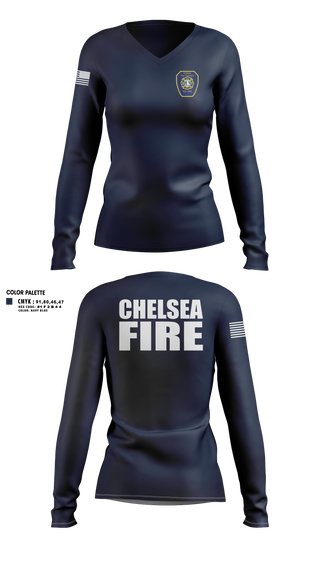 Womens Long Sleeve Vneck Shirt, Chelsea Fire, Fire Department, Teamtime, Team time, sublimation, custom sports apparel, team uniforms, spirit wear, spiritwear, sports uniforms, custom shirts, team store, custom team store, fundraiser sports, apparel fundraiser