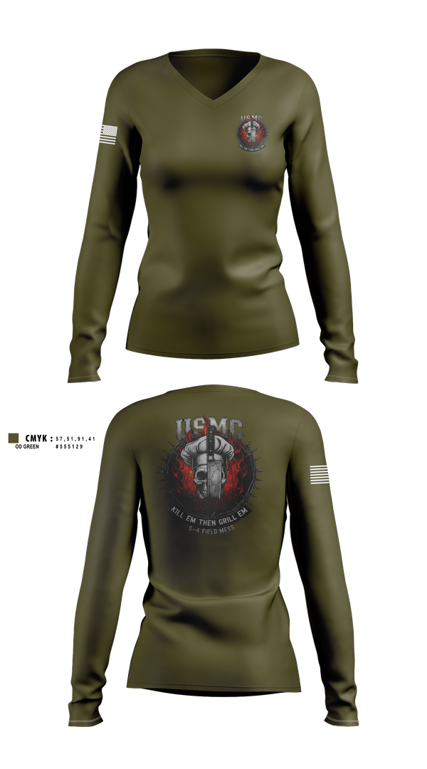 Womens Long Sleeve Vneck Shirt, 1/1, Marines, Teamtime, Team time, sublimation, custom sports apparel, team uniforms, spirit wear, spiritwear, sports uniforms, custom shirts, team store, custom team store, fundraiser sports, apparel fundraiser