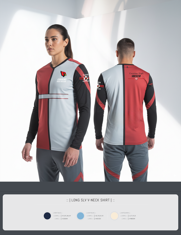 Womens Long Sleeve Vneck Shirt, Corning Boys Soccer, Men's Soccer, Teamtime, Team time, sublimation, custom sports apparel, team uniforms, spirit wear, spiritwear, sports uniforms, custom shirts, team store, custom team store, fundraiser sports, apparel fundraiser