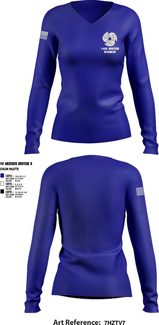 Womens Long Sleeve Vneck Shirt, 1-222 Aviaition Regiment, Army, Teamtime, Team time, sublimation, custom sports apparel, team uniforms, spirit wear, spiritwear, sports uniforms, custom shirts, team store, custom team store, fundraiser sports, apparel fundraiser