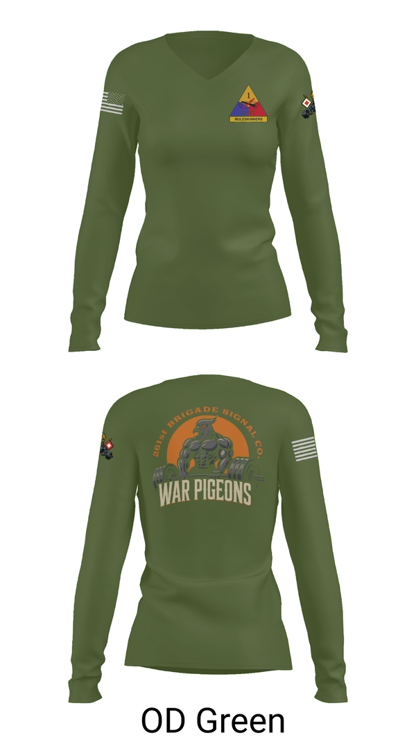 Womens Long Sleeve Vneck Shirt, 261st War Pigeons, Army, Teamtime, Team time, sublimation, custom sports apparel, team uniforms, spirit wear, spiritwear, sports uniforms, custom shirts, team store, custom team store, fundraiser sports, apparel fundraiser