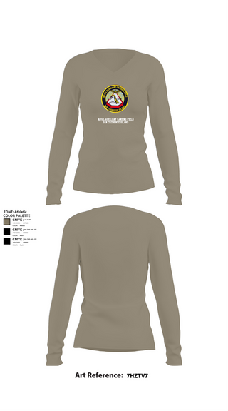 Womens Long Sleeve Vneck Shirt, NAVAL AUXILIARY LANDING FIELD SAN CLEMENTE ISLAND, Navy, Teamtime, Team time, sublimation, custom sports apparel, team uniforms, spirit wear, spiritwear, sports uniforms, custom shirts, team store, custom team store, fundraiser sports, apparel fundraiser