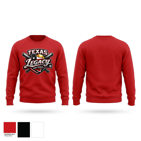 Crew Neck Sweatshirt, Texas legacy, Softball, Teamtime, Team time, sublimation, custom sports apparel, team uniforms, spirit wear, spiritwear, sports uniforms, custom shirts, team store, custom team store, fundraiser sports, apparel fundraiser