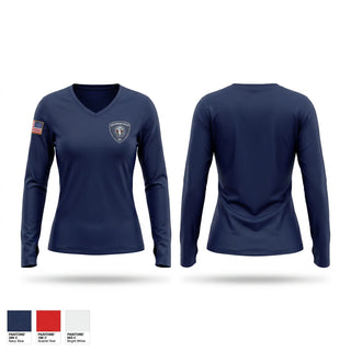 Womens Long Sleeve Vneck Shirt, Southbridge Police, Police, Teamtime, Team time, sublimation, custom sports apparel, team uniforms, spirit wear, spiritwear, sports uniforms, custom shirts, team store, custom team store, fundraiser sports, apparel fundraiser