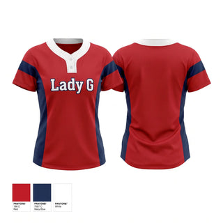 Two Button Softball Jersey, Lady G, Softball, Teamtime, Team time, sublimation, custom sports apparel, team uniforms, spirit wear, spiritwear, sports uniforms, custom shirts, team store, custom team store, fundraiser sports, apparel fundraiser