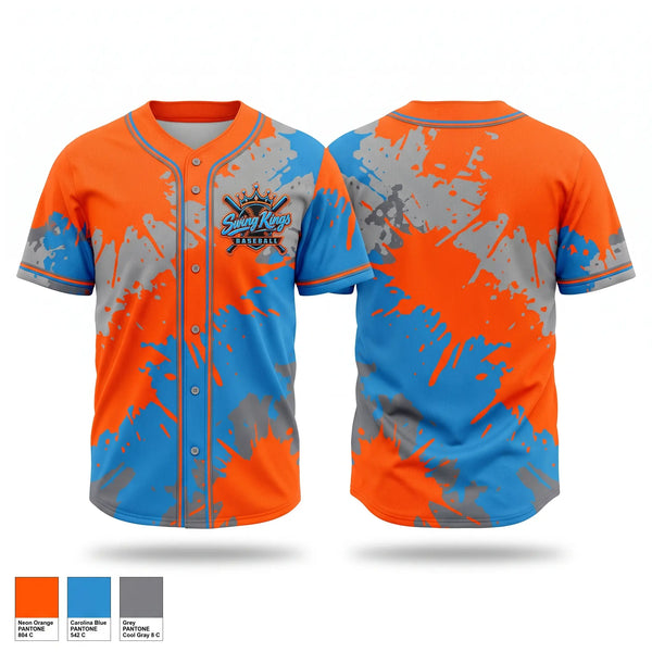 Full Button Baseball Jersey, Swing Kings, Baseball, Teamtime, Team time, sublimation, custom sports apparel, team uniforms, spirit wear, spiritwear, sports uniforms, custom shirts, team store, custom team store, fundraiser sports, apparel fundraiser
