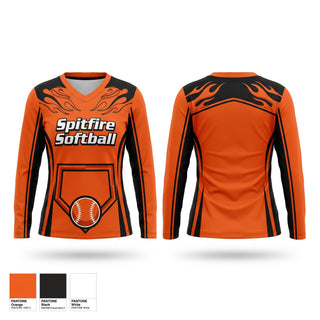 Womens Long Sleeve Vneck Shirt, Spitfire Softball, Softball, Teamtime, Team time, sublimation, custom sports apparel, team uniforms, spirit wear, spiritwear, sports uniforms, custom shirts, team store, custom team store, fundraiser sports, apparel fundraiser