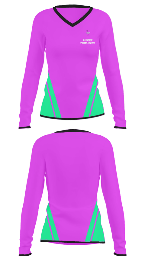 Women's Long Sleeve Vneck Shirt, Paradise Funnel Cakes, , Teamtime, Team time, sublimation, custom sports apparel, team uniforms, spirit wear, spiritwear, sports uniforms, custom shirts, team store, custom team store, fundraiser sports, apparel fundraiser