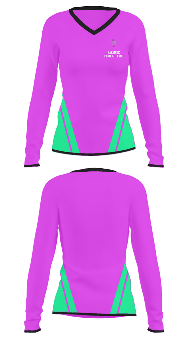 Women's Long Sleeve Vneck Shirt, Paradise Funnel Cakes, , Teamtime, Team time, sublimation, custom sports apparel, team uniforms, spirit wear, spiritwear, sports uniforms, custom shirts, team store, custom team store, fundraiser sports, apparel fundraiser