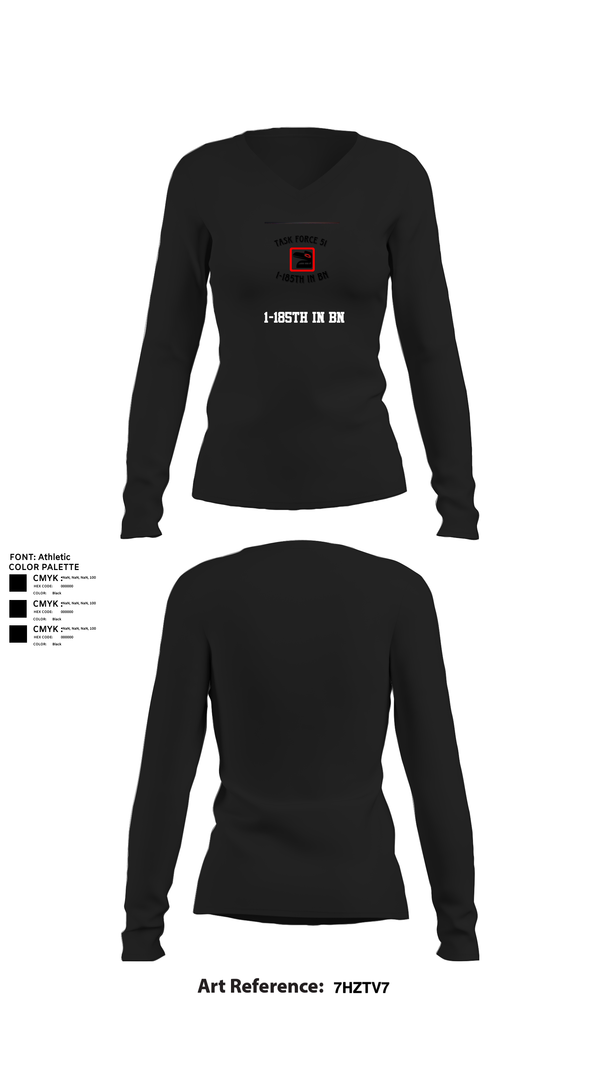 Womens Long Sleeve Vneck Shirt, 1-185th IN BN, , Teamtime, Team time, sublimation, custom sports apparel, team uniforms, spirit wear, spiritwear, sports uniforms, custom shirts, team store, custom team store, fundraiser sports, apparel fundraiser