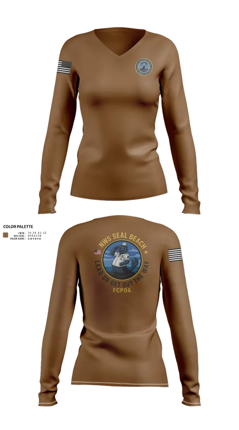 Womens Long Sleeve Vneck Shirt, NWS (Naval Weapons Station) Seal Beach, , Teamtime, Team time, sublimation, custom sports apparel, team uniforms, spirit wear, spiritwear, sports uniforms, custom shirts, team store, custom team store, fundraiser sports, apparel fundraiser