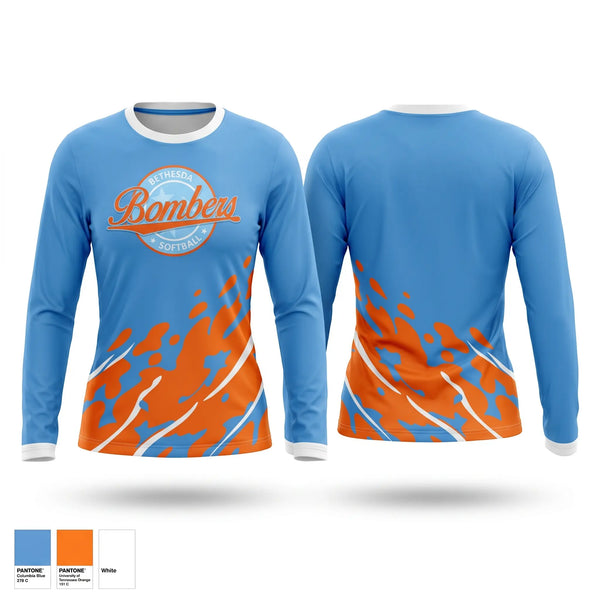 Long Sleeve Performance Shirt, Bethesda Bombers, Softball, Teamtime, Team time, sublimation, custom sports apparel, team uniforms, spirit wear, spiritwear, sports uniforms, custom shirts, team store, custom team store, fundraiser sports, apparel fundraiser