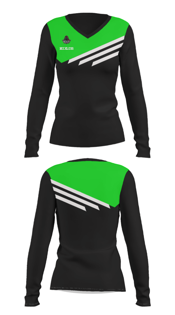 Women's Long Sleeve Vneck Shirt, Reckless, Football, Teamtime, Team time, sublimation, custom sports apparel, team uniforms, spirit wear, spiritwear, sports uniforms, custom shirts, team store, custom team store, fundraiser sports, apparel fundraiser