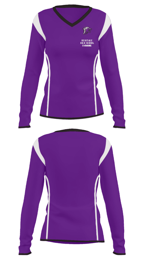 Women's Long Sleeve Vneck Shirt, Heritage High School Swimming, Swimming, Teamtime, Team time, sublimation, custom sports apparel, team uniforms, spirit wear, spiritwear, sports uniforms, custom shirts, team store, custom team store, fundraiser sports, apparel fundraiser
