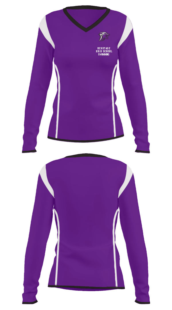 Women's Long Sleeve Vneck Shirt, Heritage High School Swimming, Swimming, Teamtime, Team time, sublimation, custom sports apparel, team uniforms, spirit wear, spiritwear, sports uniforms, custom shirts, team store, custom team store, fundraiser sports, apparel fundraiser