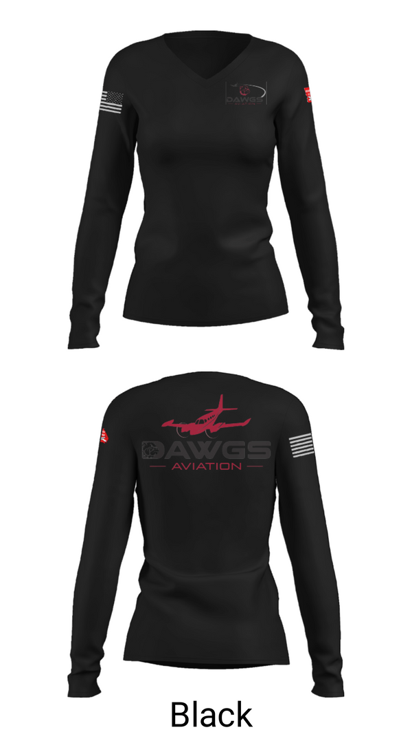 Women's Long Sleeve Vneck Shirt, Dawgs Aviation, , Teamtime, Team time, sublimation, custom sports apparel, team uniforms, spirit wear, spiritwear, sports uniforms, custom shirts, team store, custom team store, fundraiser sports, apparel fundraiser