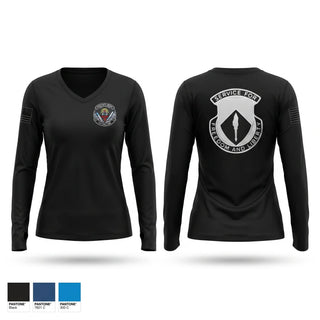 Womens Long Sleeve Vneck Shirt, 277th ASB Frostbite Medics, Army, Teamtime, Team time, sublimation, custom sports apparel, team uniforms, spirit wear, spiritwear, sports uniforms, custom shirts, team store, custom team store, fundraiser sports, apparel fundraiser