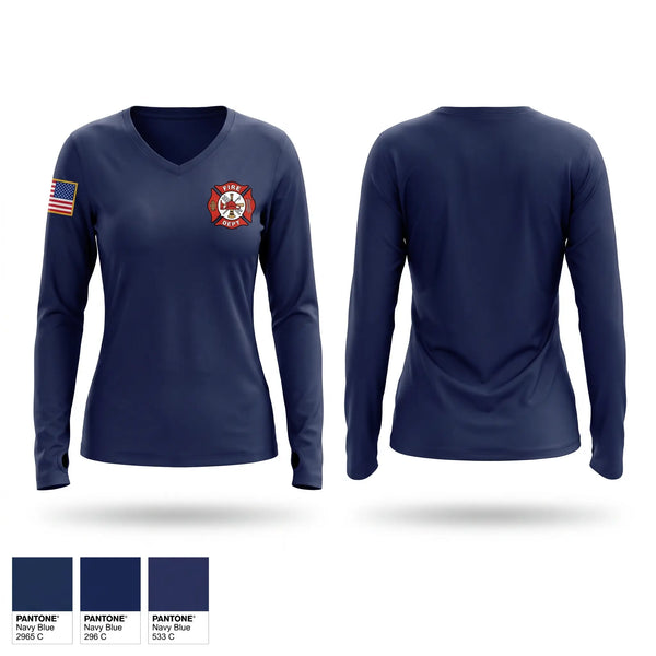 Womens Long Sleeve Vneck Shirt, Test one, Fire Department, Teamtime, Team time, sublimation, custom sports apparel, team uniforms, spirit wear, spiritwear, sports uniforms, custom shirts, team store, custom team store, fundraiser sports, apparel fundraiser