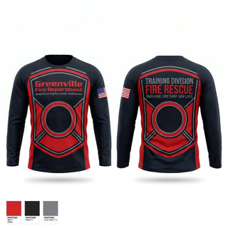 Long Sleeve Performance Shirt, Greenville Fire Department, Fire Department, Teamtime, Team time, sublimation, custom sports apparel, team uniforms, spirit wear, spiritwear, sports uniforms, custom shirts, team store, custom team store, fundraiser sports, apparel fundraiser
