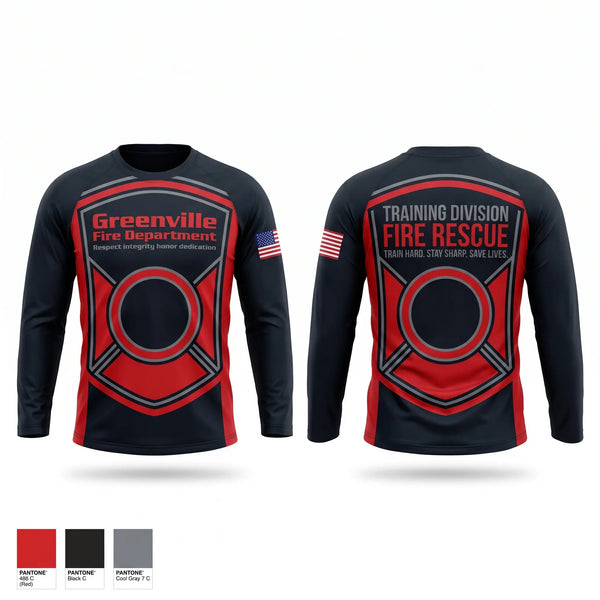 Long Sleeve Performance Shirt, Greenville Fire Department, Fire Department, Teamtime, Team time, sublimation, custom sports apparel, team uniforms, spirit wear, spiritwear, sports uniforms, custom shirts, team store, custom team store, fundraiser sports, apparel fundraiser