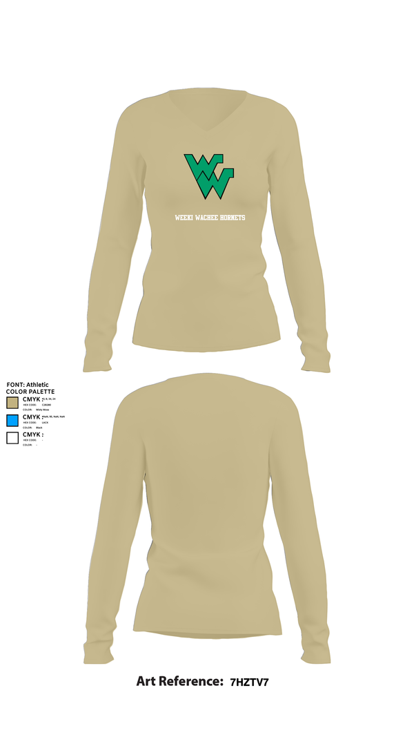 Womens Long Sleeve Vneck Shirt, Weeki Wachee Hornets, Women's Soccer, Teamtime, Team time, sublimation, custom sports apparel, team uniforms, spirit wear, spiritwear, sports uniforms, custom shirts, team store, custom team store, fundraiser sports, apparel fundraiser