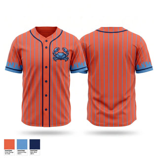 Full Button Baseball Jersey, Back bay blue crabs, Baseball, Teamtime, Team time, sublimation, custom sports apparel, team uniforms, spirit wear, spiritwear, sports uniforms, custom shirts, team store, custom team store, fundraiser sports, apparel fundraiser