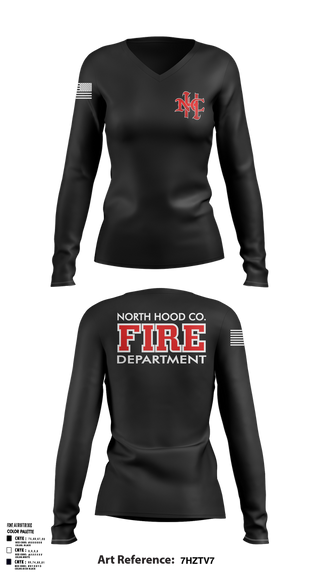 Womens Long Sleeve Vneck Shirt, North Hood County Volunteer Fire Department, Fire Department, Teamtime, Team time, sublimation, custom sports apparel, team uniforms, spirit wear, spiritwear, sports uniforms, custom shirts, team store, custom team store, fundraiser sports, apparel fundraiser