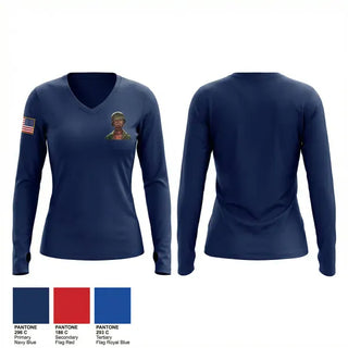 Womens Long Sleeve Vneck Shirt, Mariposa County, Fire Department, Teamtime, Team time, sublimation, custom sports apparel, team uniforms, spirit wear, spiritwear, sports uniforms, custom shirts, team store, custom team store, fundraiser sports, apparel fundraiser