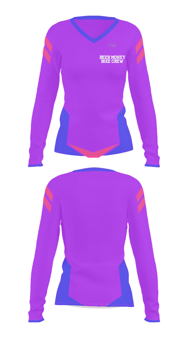 Women's Long Sleeve Vneck Shirt, Beer Money Bike Crew, Cycling, Teamtime, Team time, sublimation, custom sports apparel, team uniforms, spirit wear, spiritwear, sports uniforms, custom shirts, team store, custom team store, fundraiser sports, apparel fundraiser