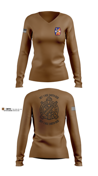 Womens Long Sleeve Vneck Shirt, DET 1 HSC 340TH BSB, Army, Teamtime, Team time, sublimation, custom sports apparel, team uniforms, spirit wear, spiritwear, sports uniforms, custom shirts, team store, custom team store, fundraiser sports, apparel fundraiser