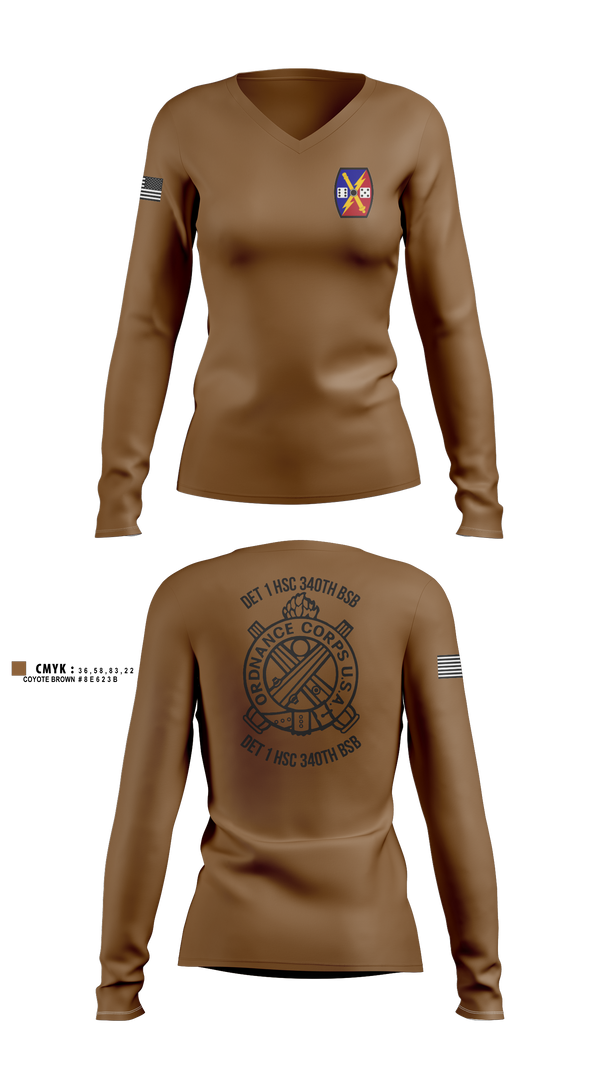 Womens Long Sleeve Vneck Shirt, DET 1 HSC 340TH BSB, Army, Teamtime, Team time, sublimation, custom sports apparel, team uniforms, spirit wear, spiritwear, sports uniforms, custom shirts, team store, custom team store, fundraiser sports, apparel fundraiser